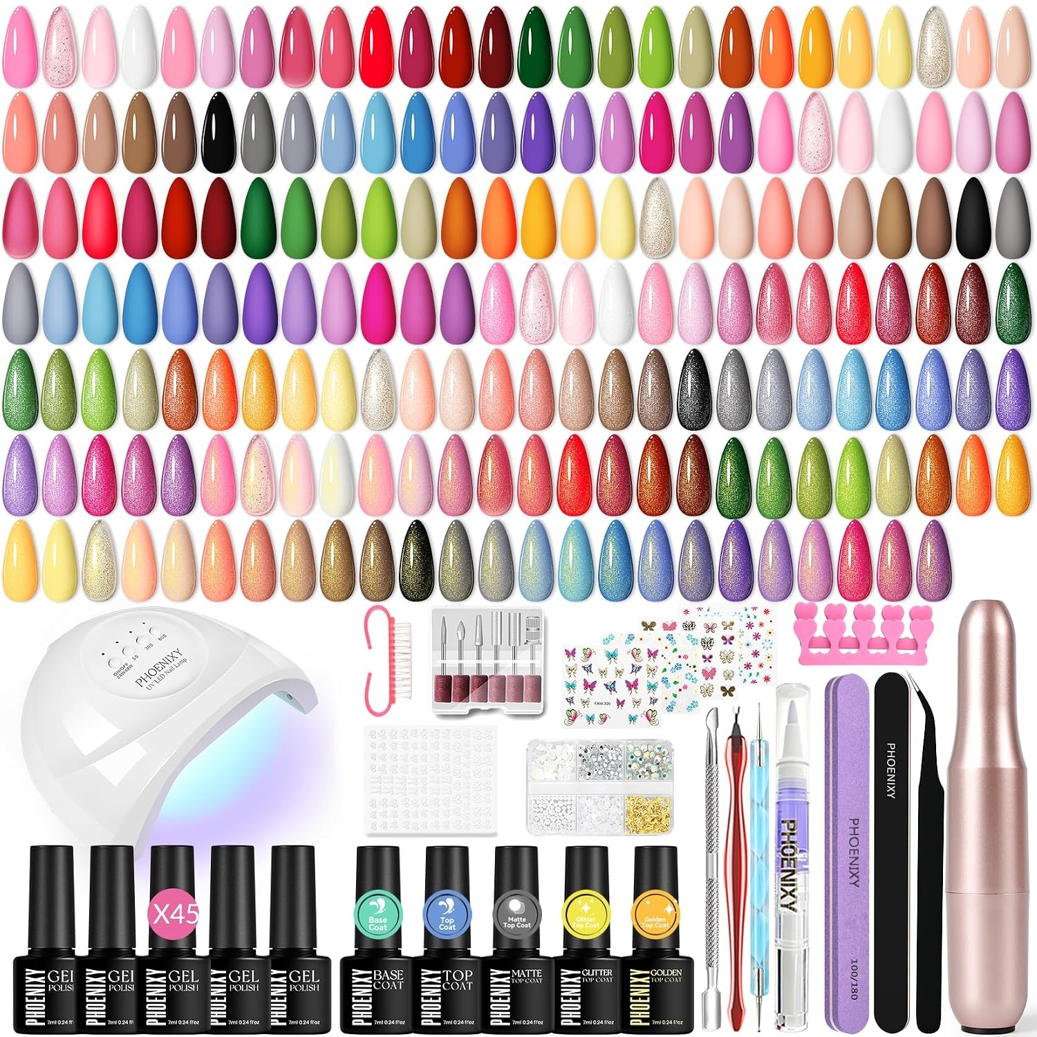 All In One Gel Nail Kit UV Lamp Drill Base Top Coat