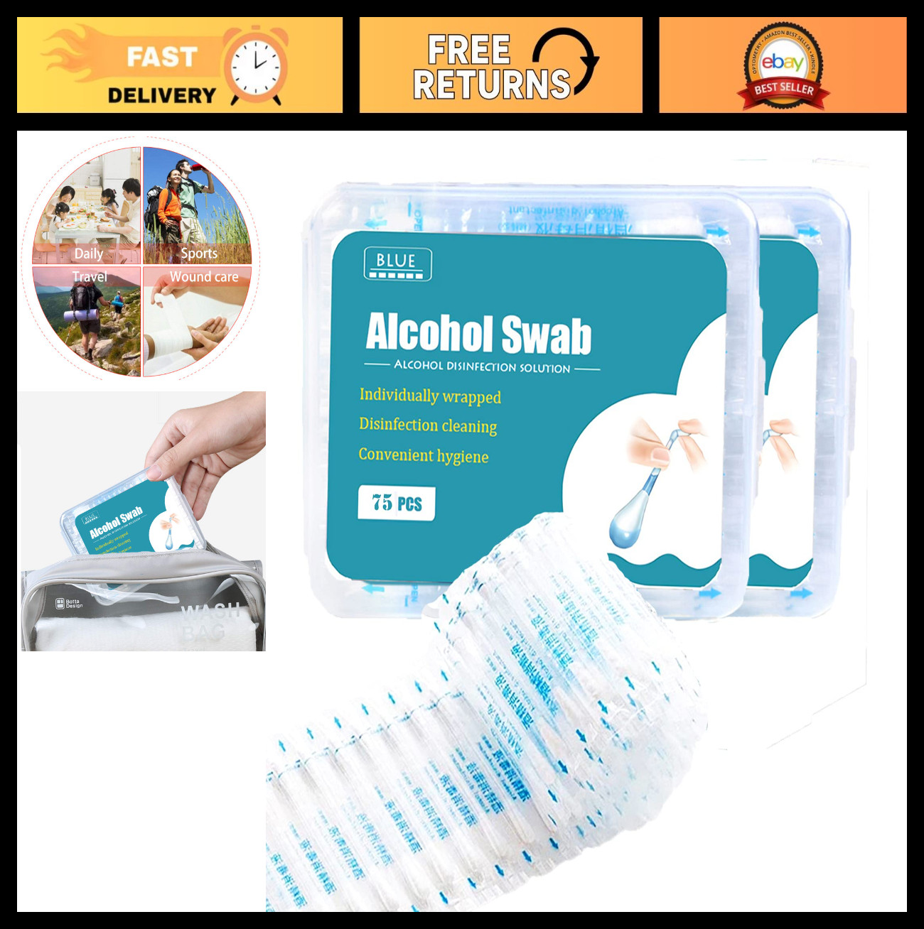100+50 Alcohol Swabs Cotton Individually Wrapped Disposable First Aid Swabs