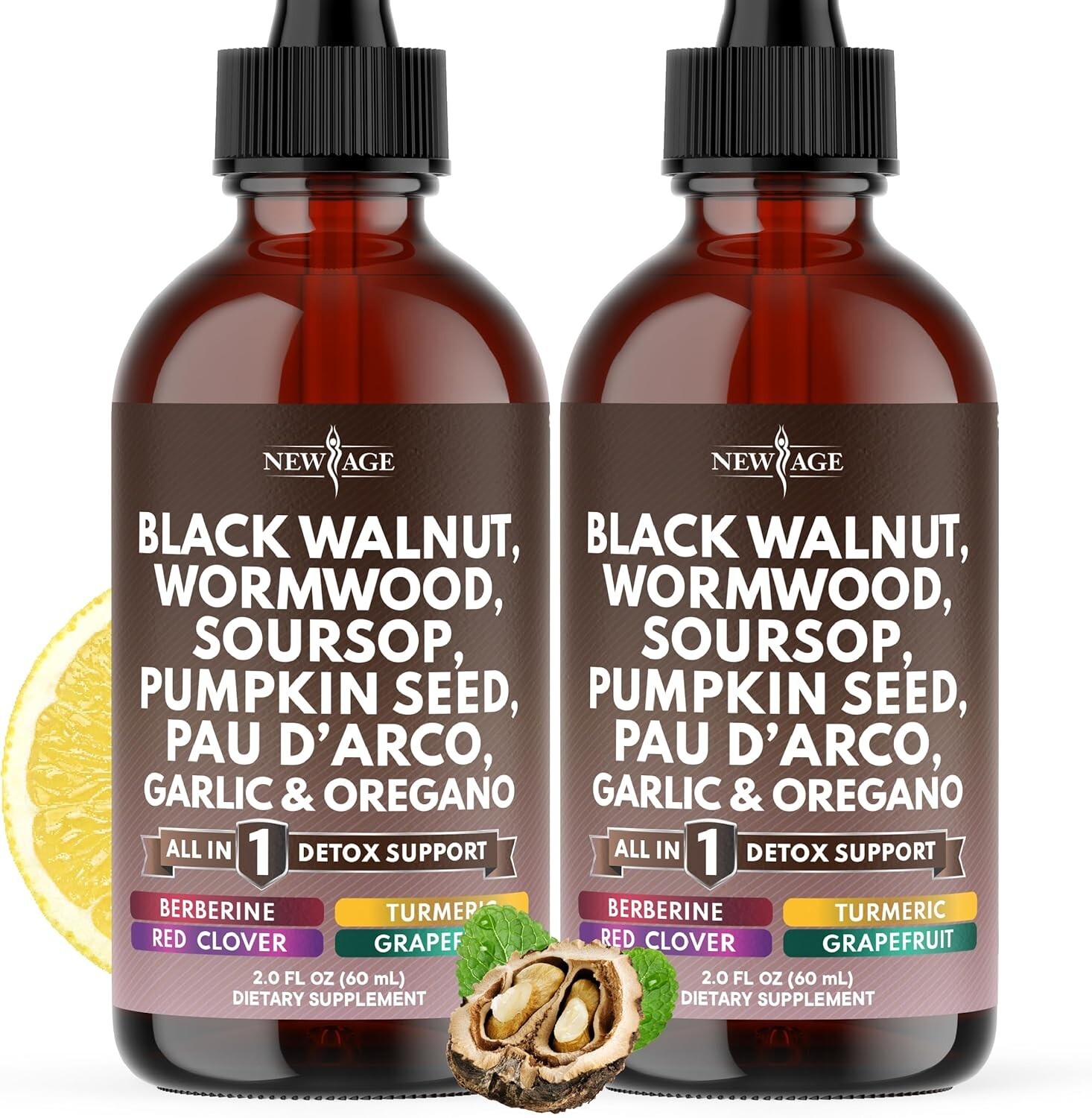 Black Walnut Wormwood Cleanse Drops – Liquid Soursop, Garlic, Pumpkin Seed, PAU
