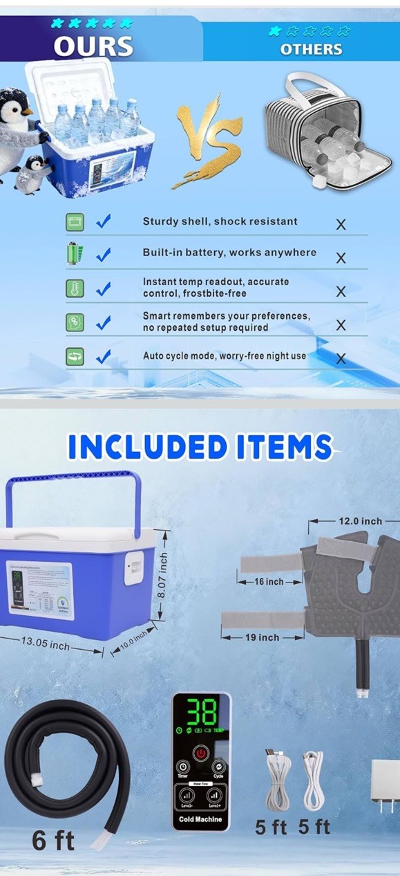 Cooler-Tyu Cold Therapy Machine, 3000Mah Battery, 8.5 Qt Portable Ice