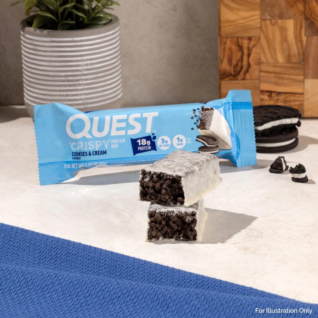 Quest Crispy Protein Bar Cookies & Cream Flavor 1.83oz 4 Bar in a Box – 3 PACK