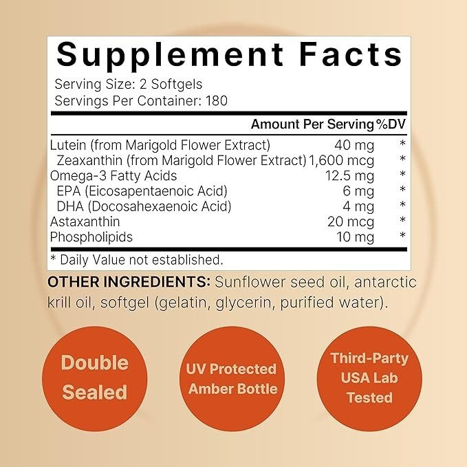 Lutein 40 mg with Zeaxanthin 360 gels Astaxanthin/Phosphalipids/Omega-3/Krill