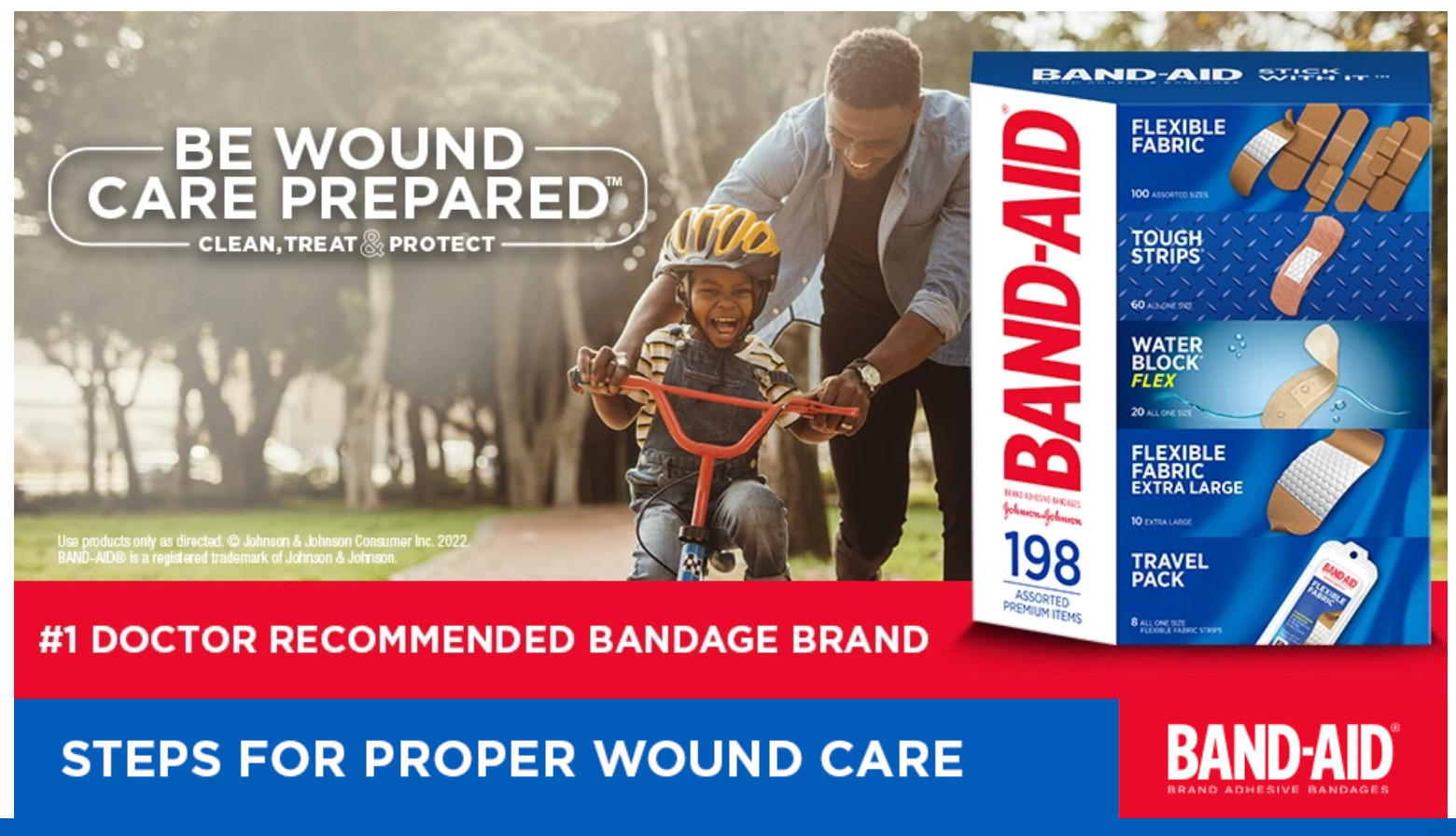 Band-aid Adhesive Bandages Flexible Fabric Assorted Travel Pack 198 Count