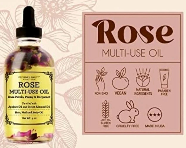 Provence Beauty Rose Multi-Use Face Body Hair Oil Rose Petals Peony Bergamot 4oz