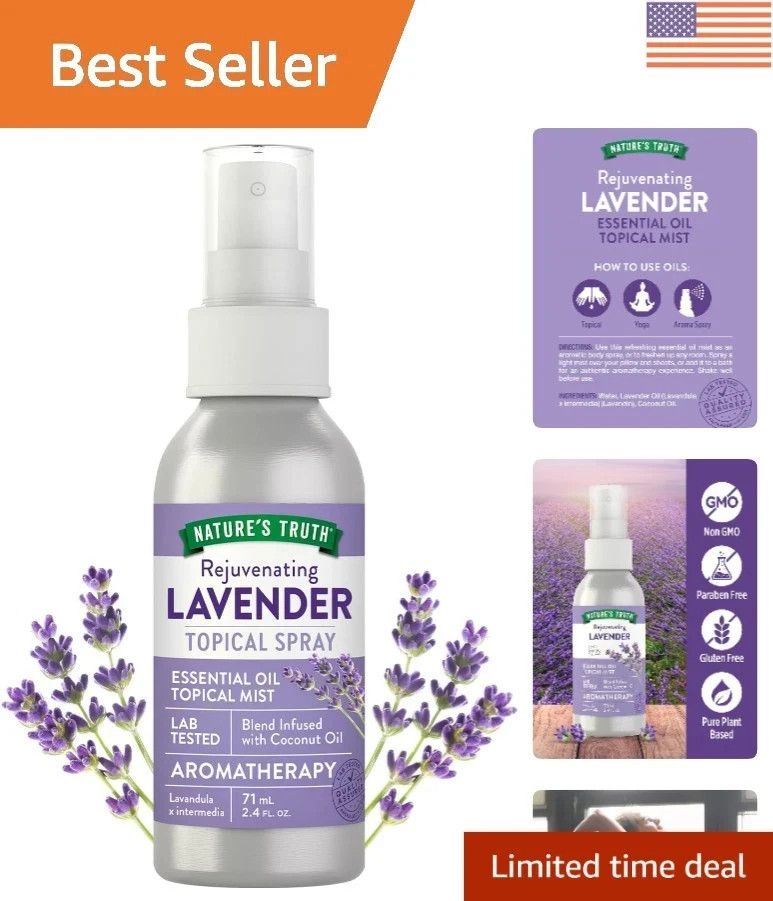 Lavender Essential Oil Spray | 2.4 fl oz | Room Aroma Mist, Topical Use, & Yoga