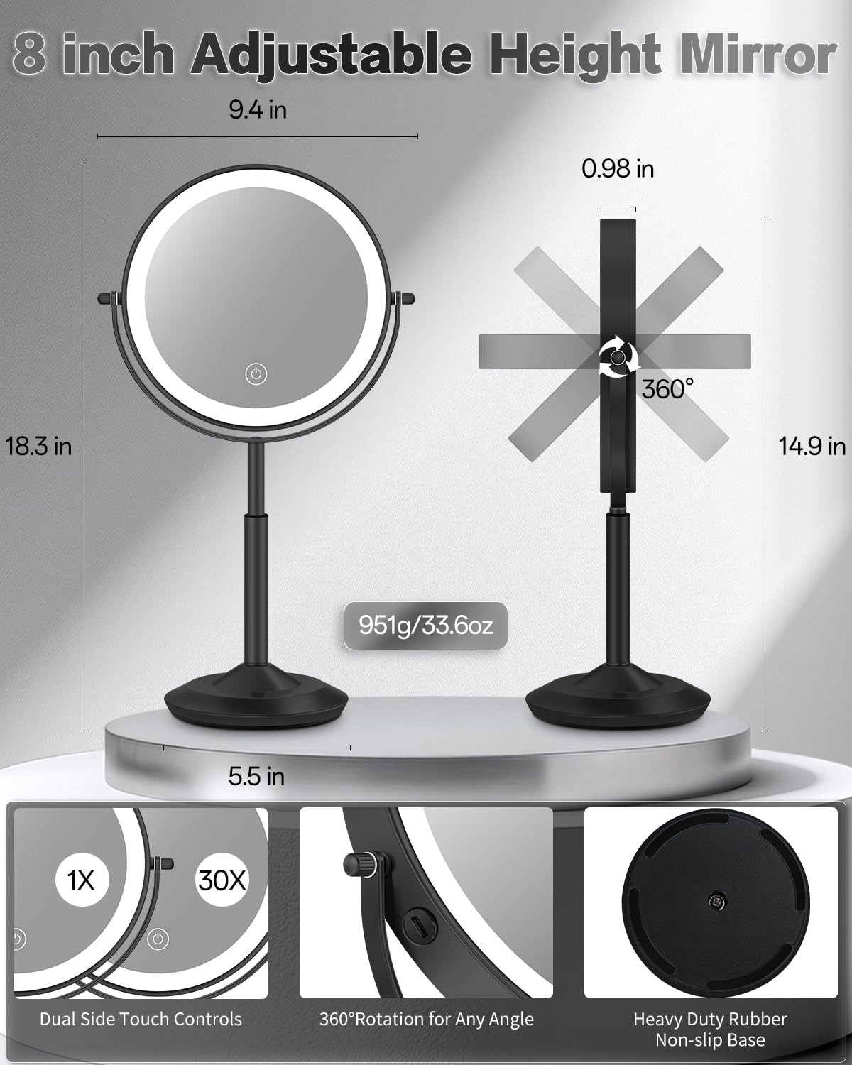 30X/1X Makeup Mirror with Lights, Height Adjustable Lighted Magnifying Vanity…