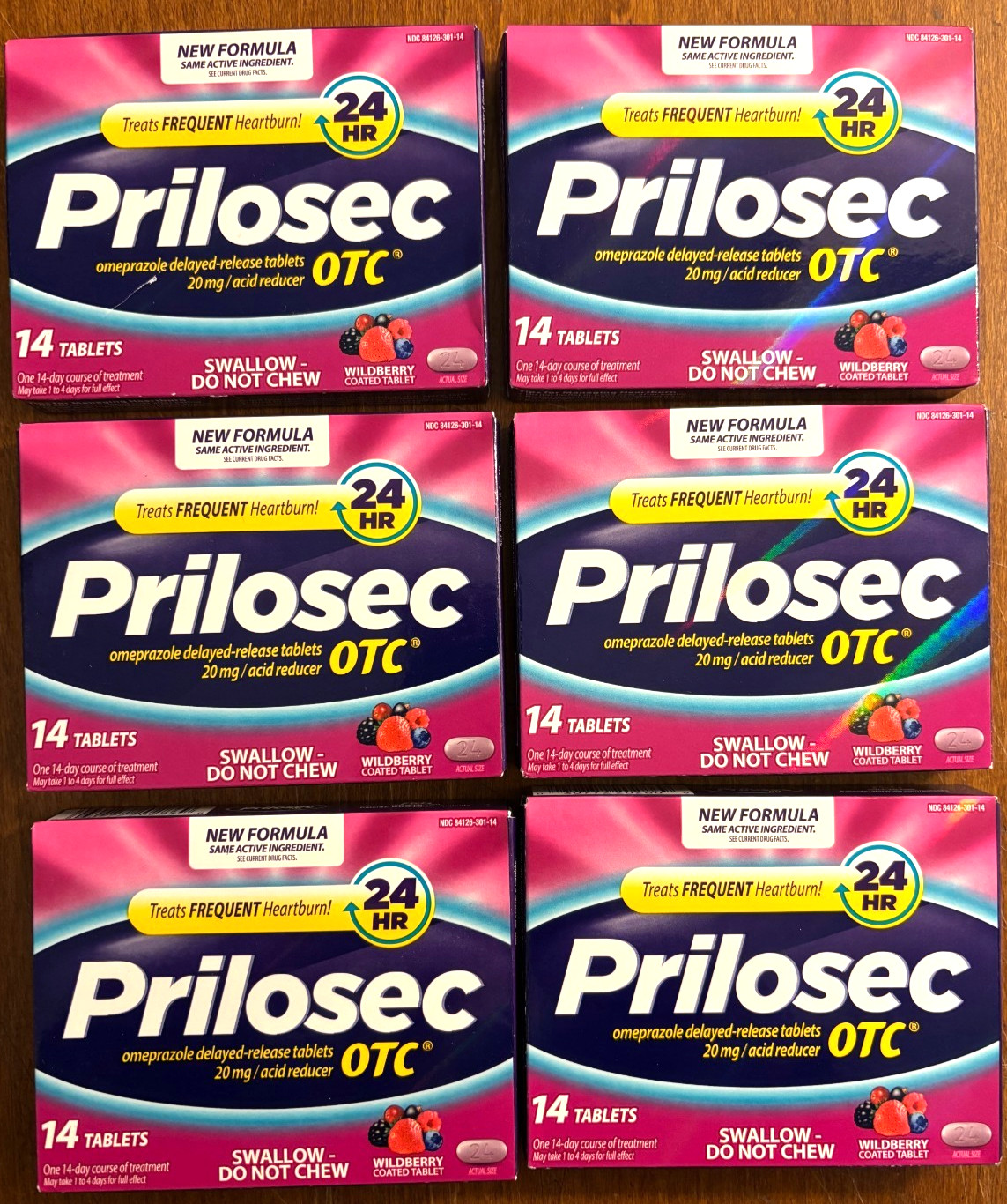 Lot Of 6 Prilosec OTC 20mg Heart Burn Reducer Wildberry 14 Count Exp: 02/27