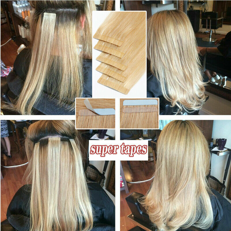 Tape In Human Hair Extensions Invisible Skin Weft Balayage Blonde Ombre RemyHair