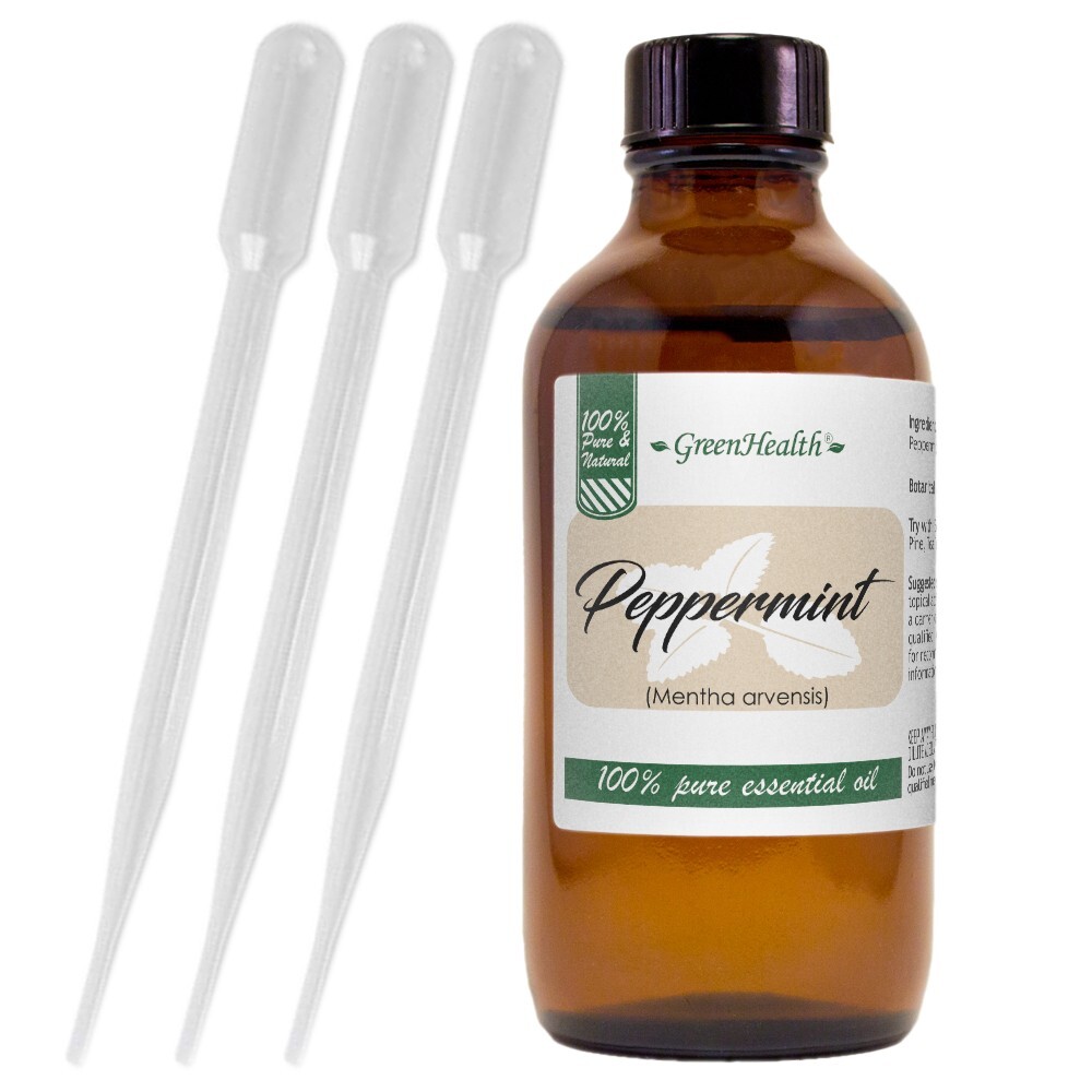 Peppermint Essential Oil 4 oz Pure Natural with 3 Free Droppers – GreenHealth
