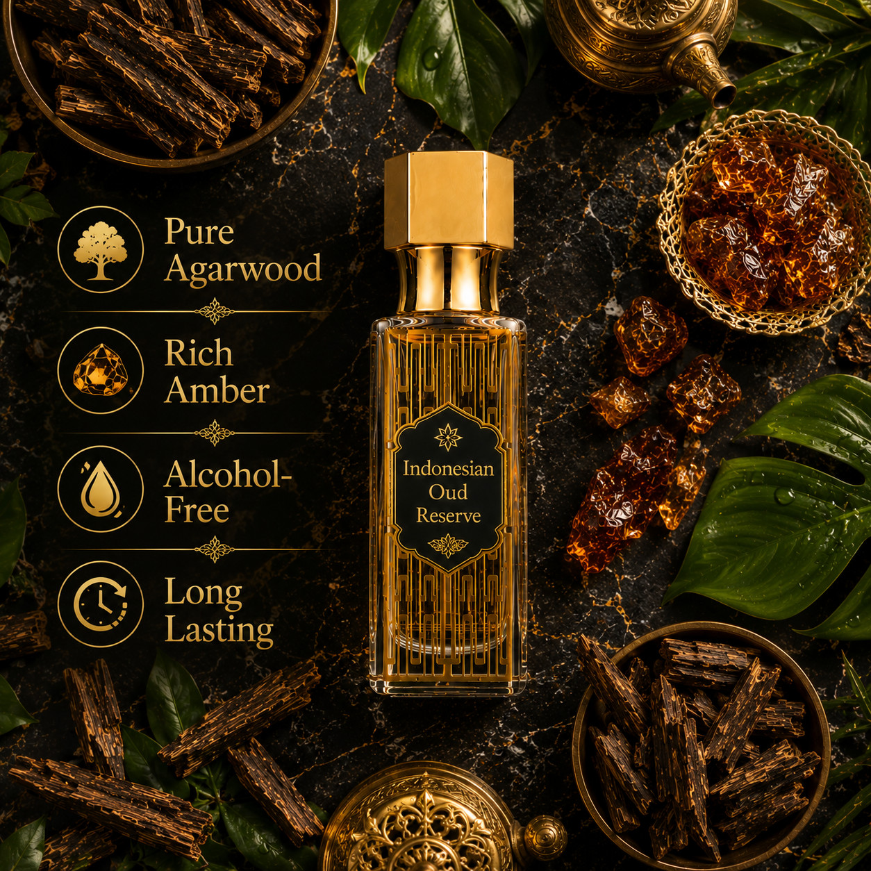 Indonesian Oud Reserve Attar Perfume Oil Alcohol-Free Agarwood Long Lasting