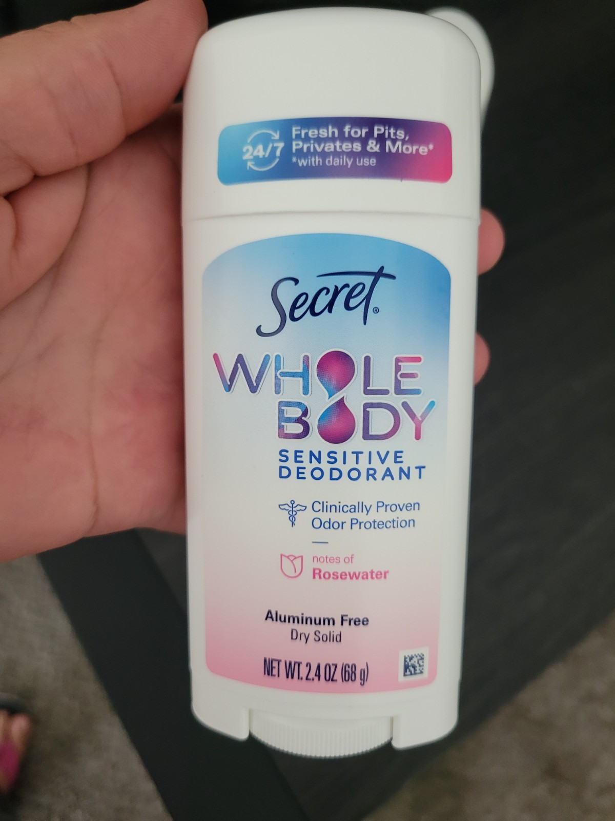 Secret Whole Body Sensitive Aluminum-Free Solid Stick Deodorant Rosewater 2.4 oz