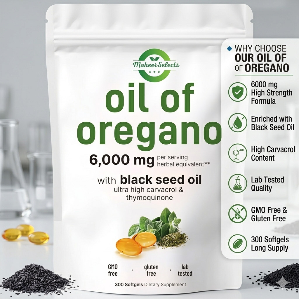 Oil of Oregano with Black Seed 6000mg – 300 Softgels – Immune & Digestive Suppor