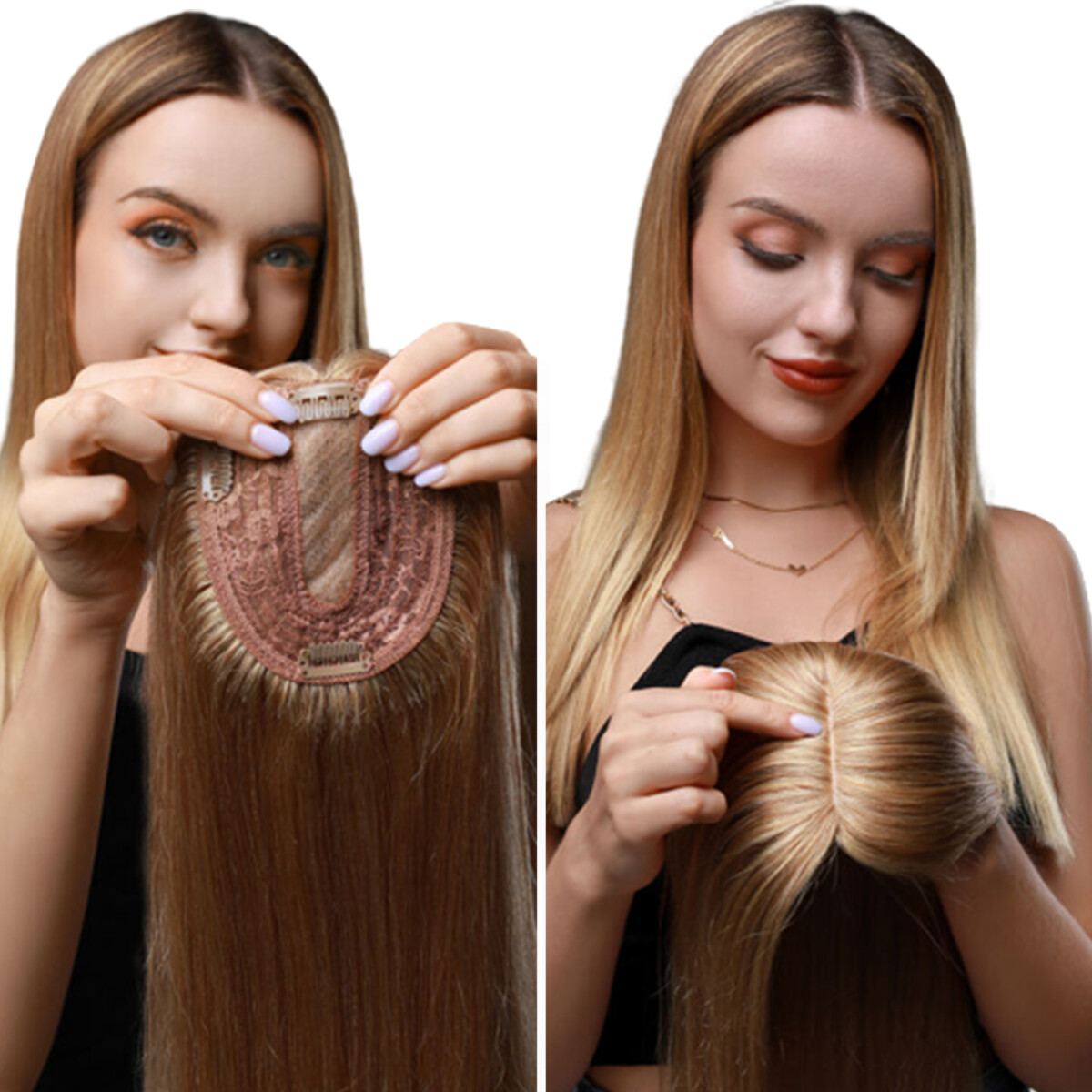 US CLEARANCE 100% Real Human Hair Clip In Top Topper Remy Piece Silk Base Toupee