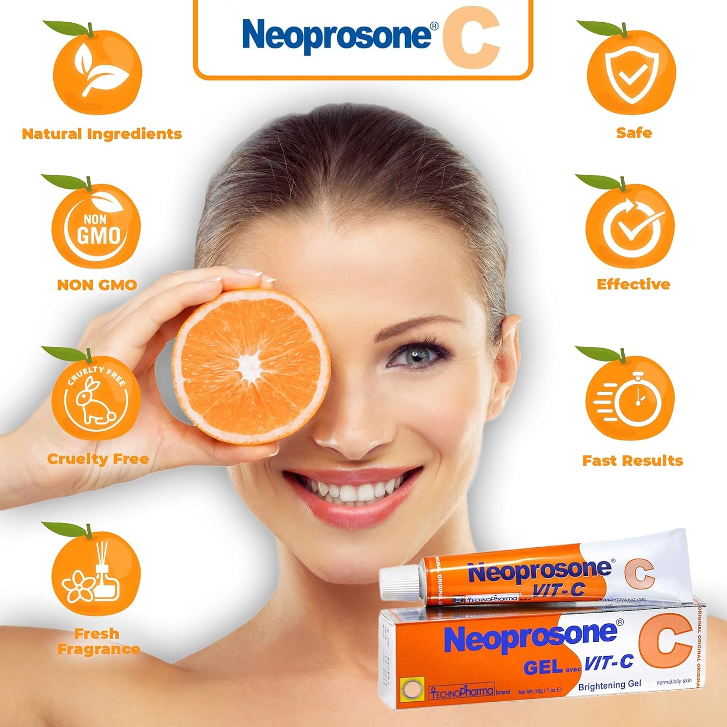 Neoprosone, Vitamin C Gel – 1 Fl oz / 30 ml – Brightening Gel Cream for Neck, Fa
