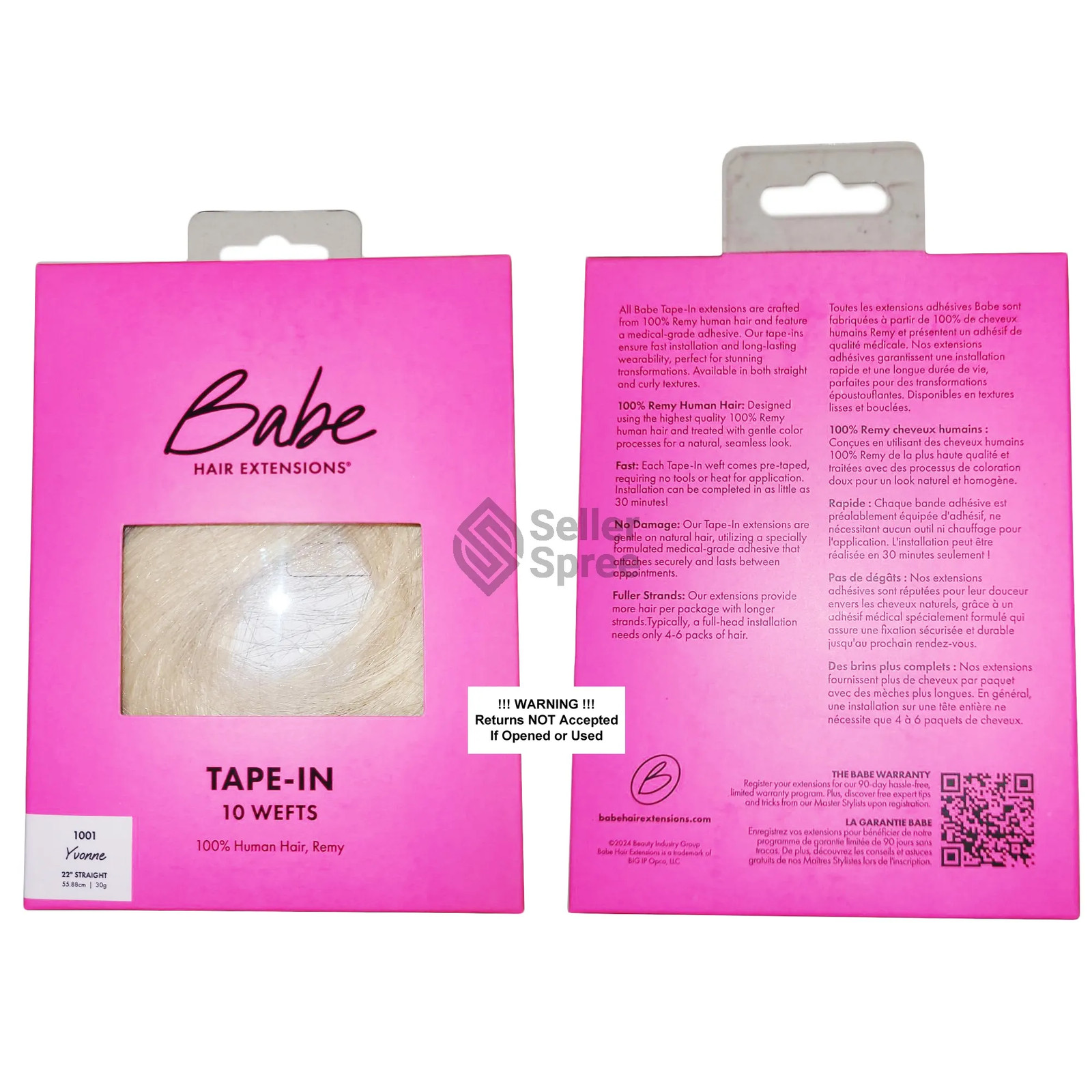 Babe Tape-In 22 Inch Yvonne #1001 Hair Extensions 10 Wefts Straight Color