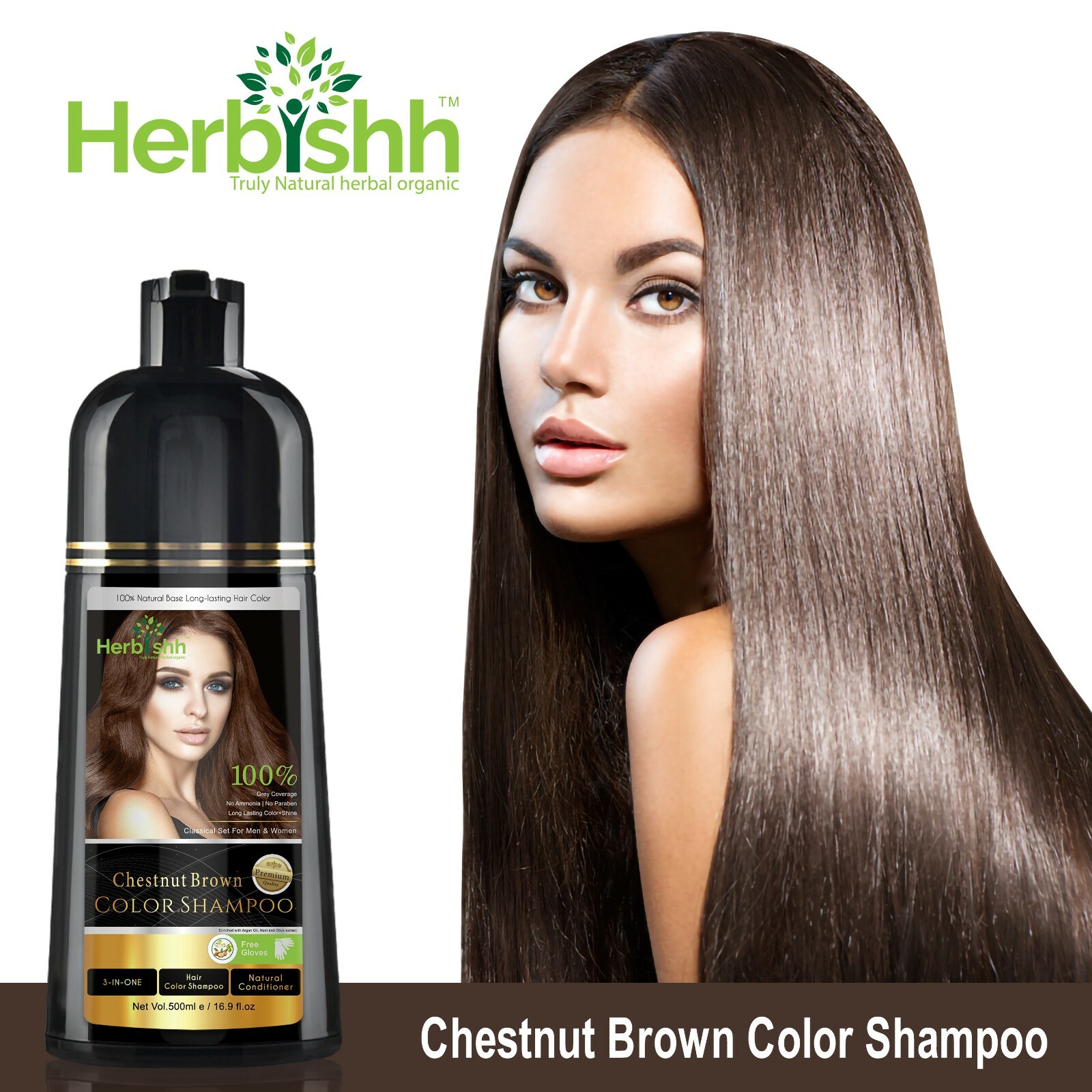 LONG-LASTING PERMANENT HAIR COLOR SHAMPOO CHESTNUT BROWN 500 ML