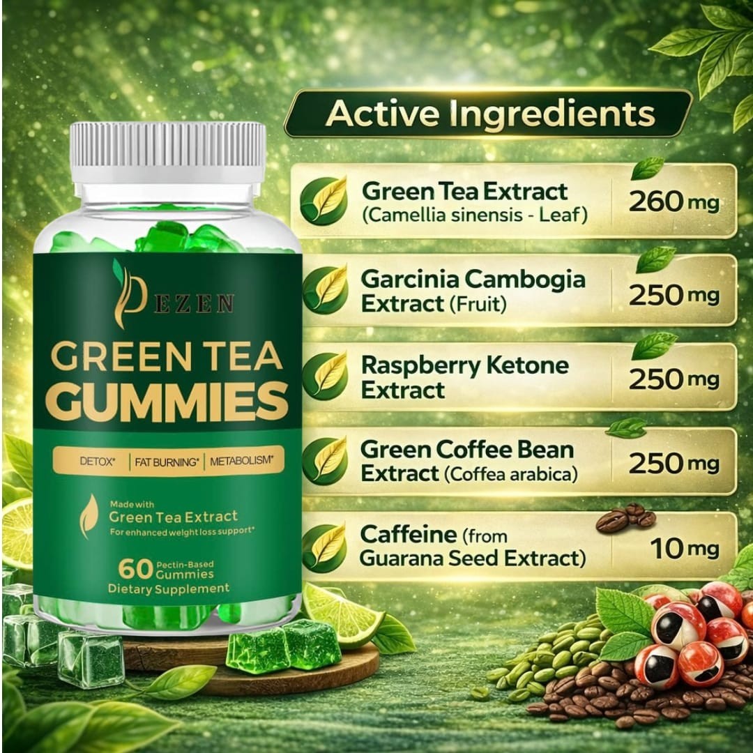 Fat Burner Green Tea Gummies, Metabolism & Weight Loss Supplements 60 Each