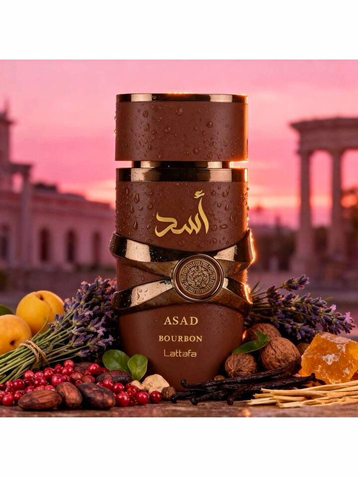 Lattafa Asad Bourbon Eau de Parfum Spray, Regular Size 3.4 fl oz