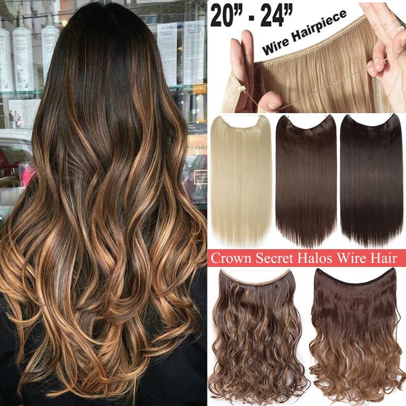 Hidden Long Invisible Band Wire In Thick One Piece Hair Extensions Mix As Human