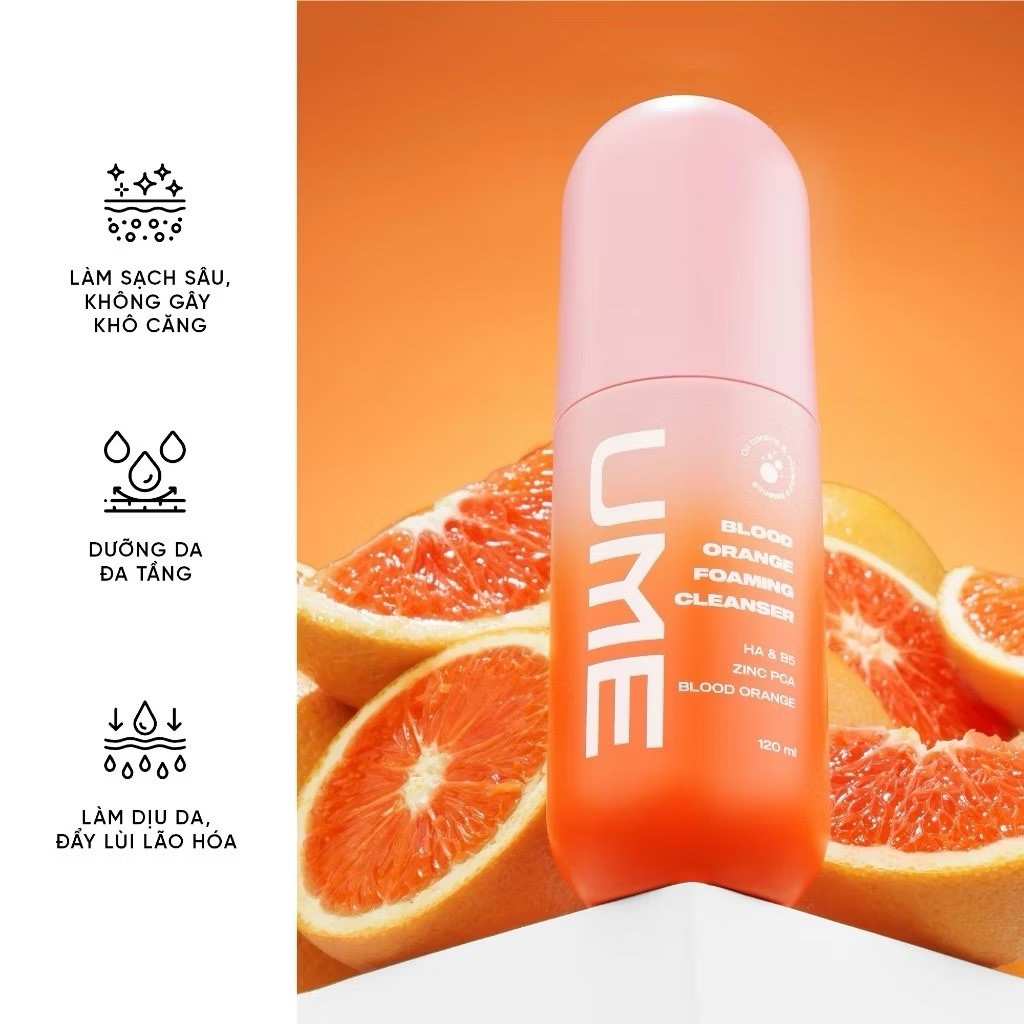 Bọt Rửa Mặt Cam Đỏ UME Red Orange Facial Cleanser 120ml – Deep Clean & Hydrating