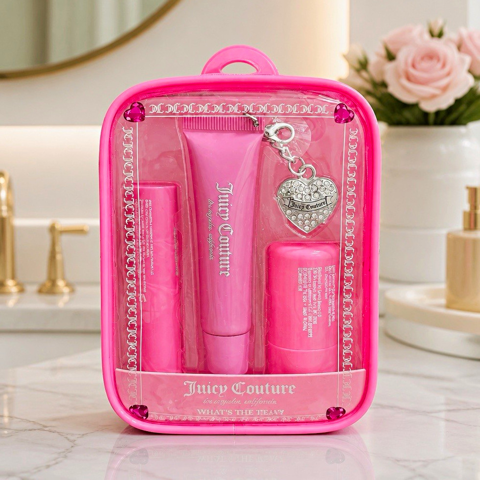 Juicy Couture What’s The Tease Lip Balm & Jelly Lip Duo Gift Set with Cosmetic C