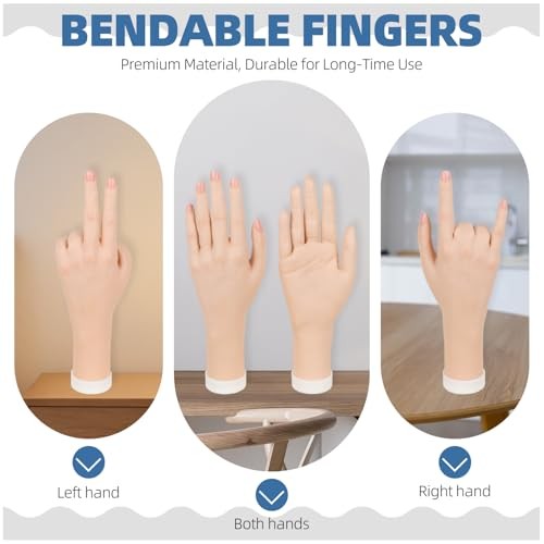 Practice Hand for Acrylic Nails, Flexible Bendable Fake Hand with Clamp Stand