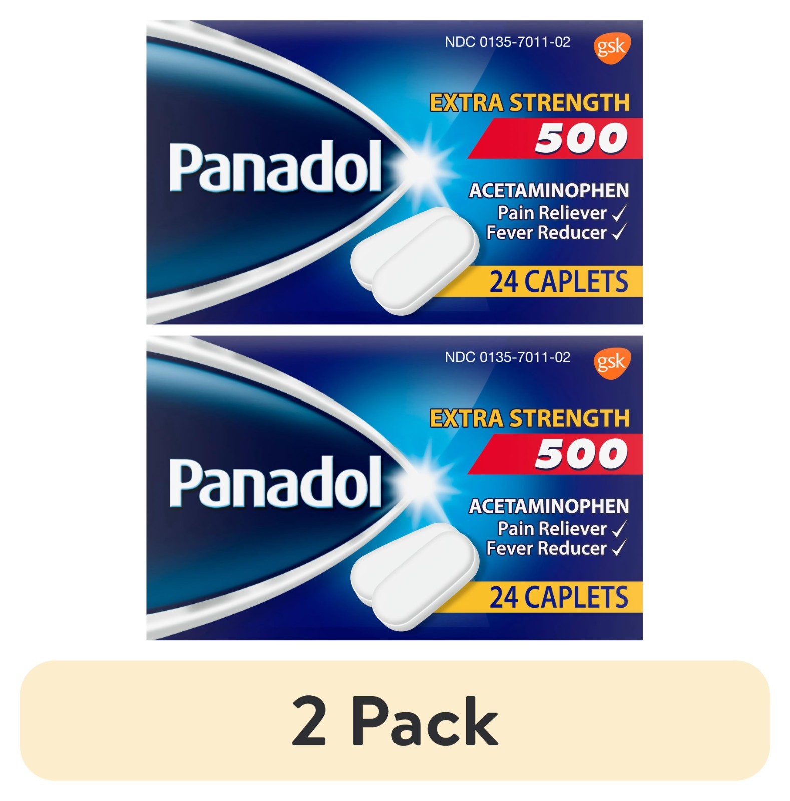 (2 pack) Panadol Extra Strength Caplets, Pain Reliever & Fever Reducer – 24ct