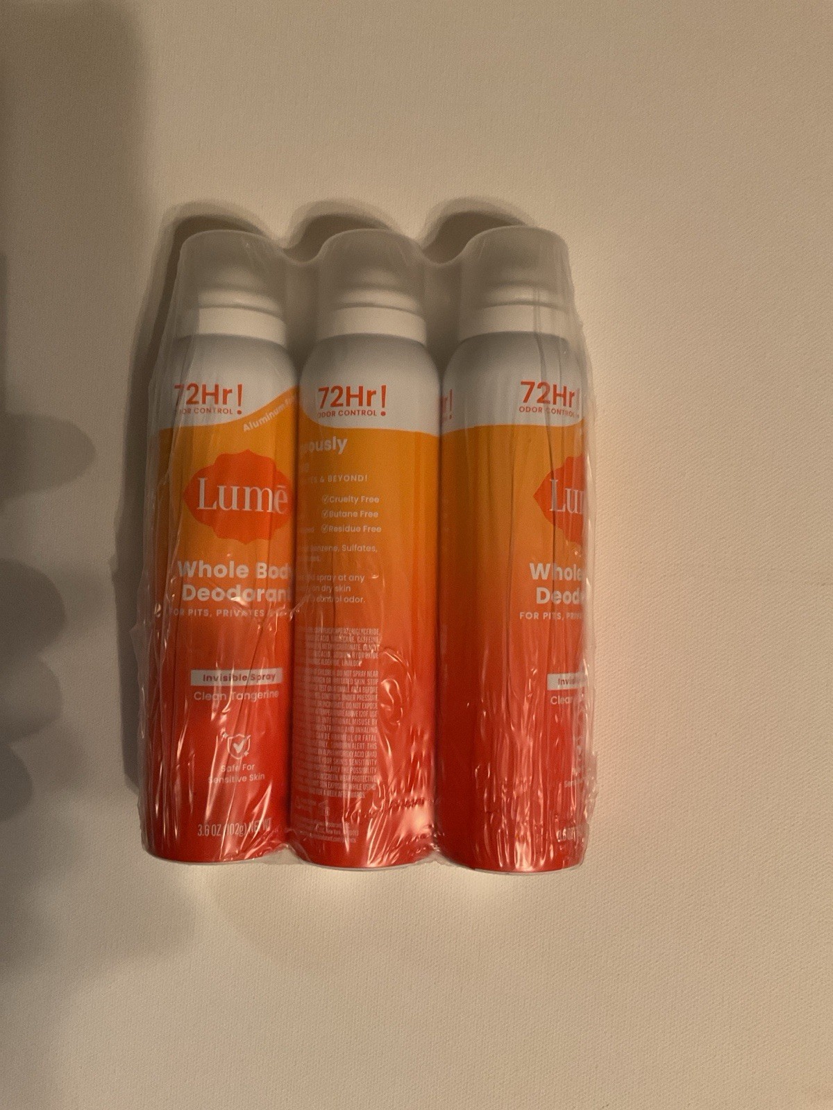 Lume Whole Body Deodorant Invisible Spray Tangerine Aluminum-Free 3.6 oz – 3 pk