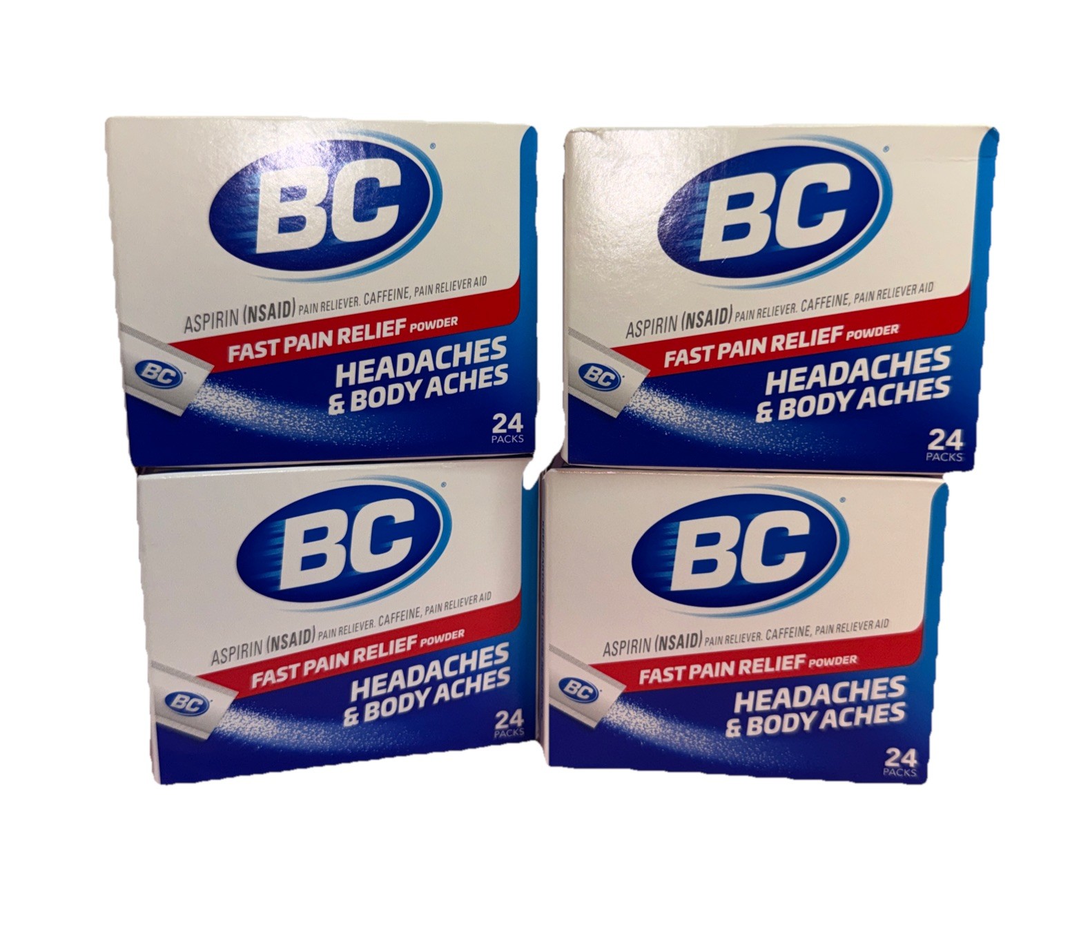 BC Powder Fast Pain Relief Aches Headache, 24 Ct. Each Box – 4 Boxes Exp. 01/29