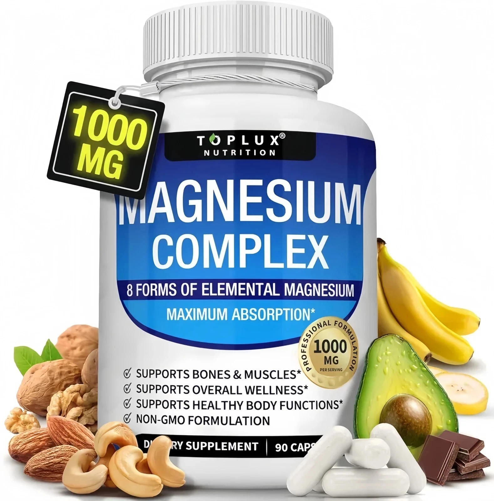 Magnesium Complex 1000mg – 90 Capsules for Bone, Muscle & Nervous System Support