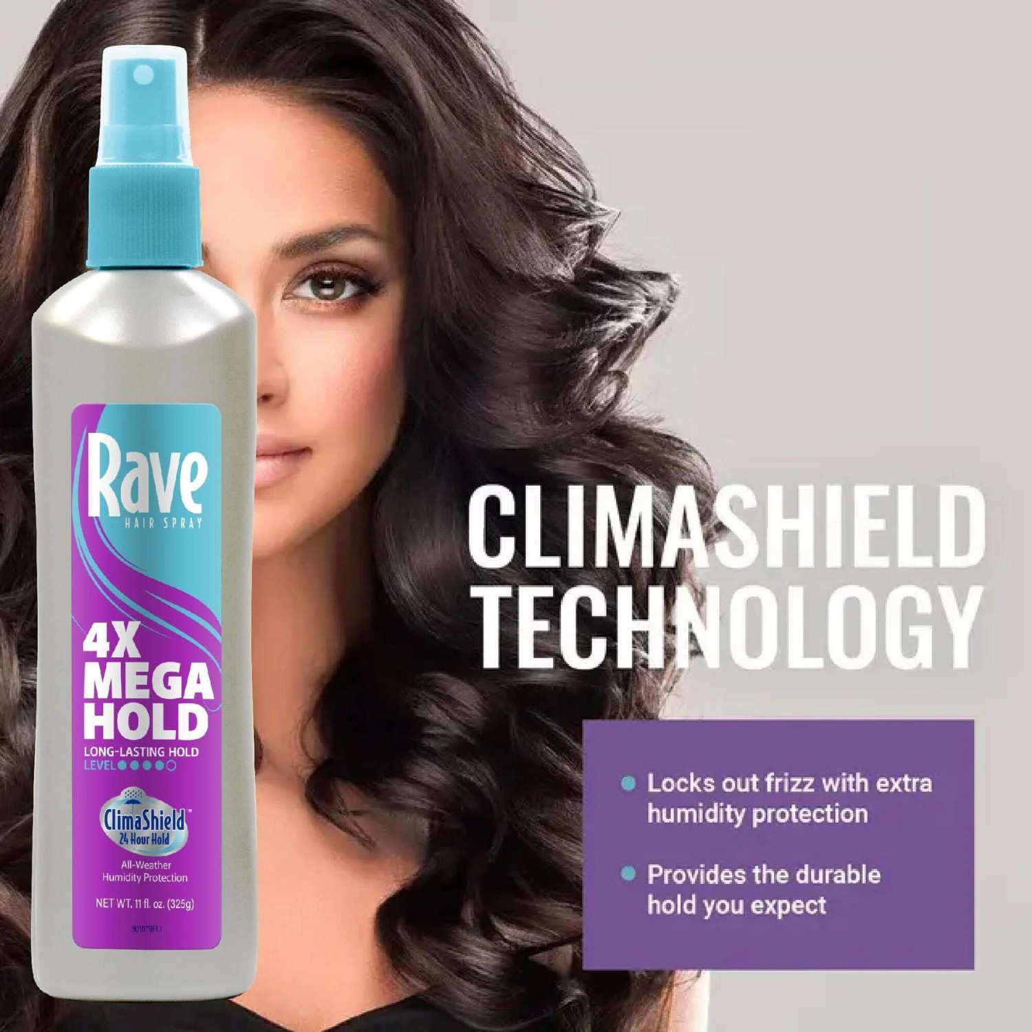 (4 pack) Rave 4X Mega Hold Non-Aerosol Hair Spray, All-Weather Protection, 11 Oz