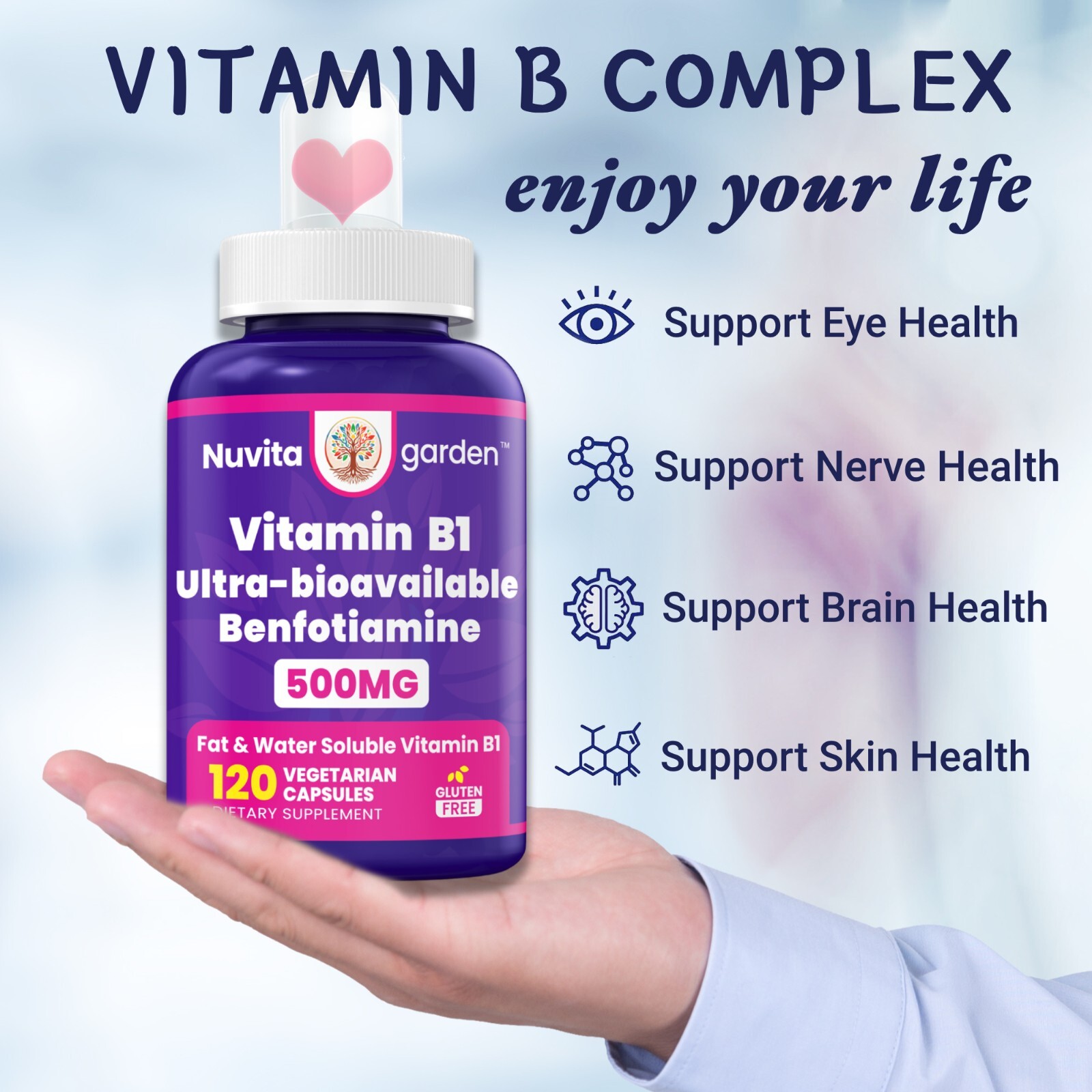 Vitamin B-1 Thiamine 500 mg, 60 Day Supply Dietary Supplement, Easy-to-Swallow