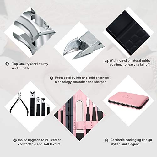 Manicure Set Professional Nail Clippers Kit Pedicure Care Tools- Stainless Pink