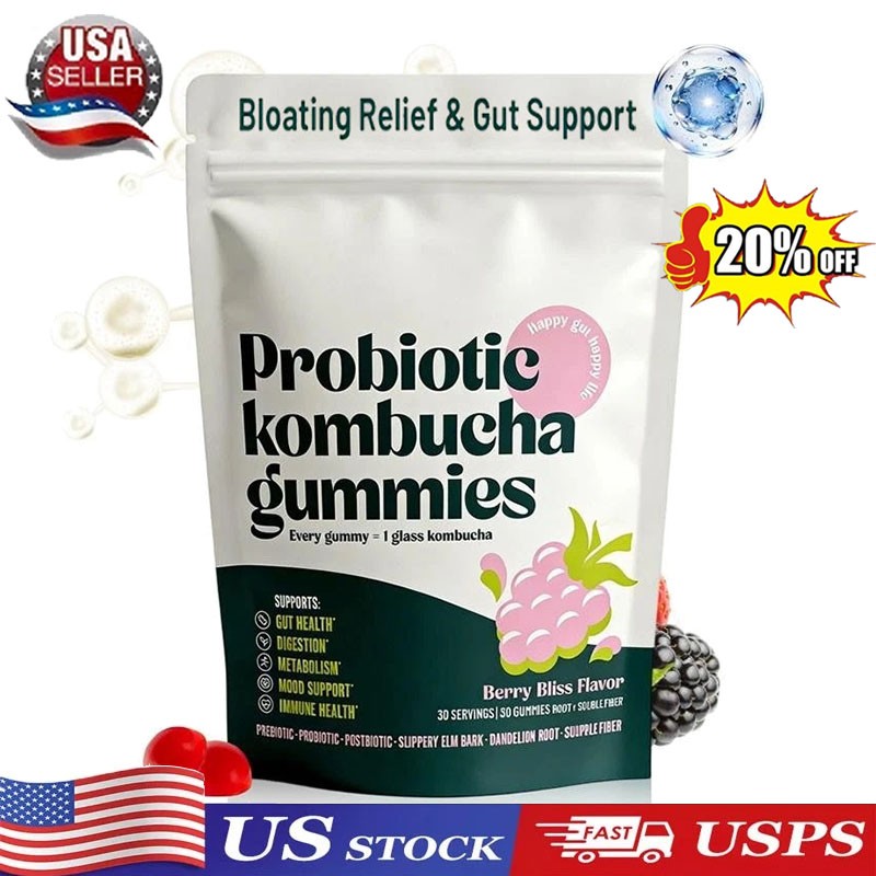 Probiotic Kombucha Gummy – Prebiotics, Probiotics, Postbiotics, Fiber Supplement