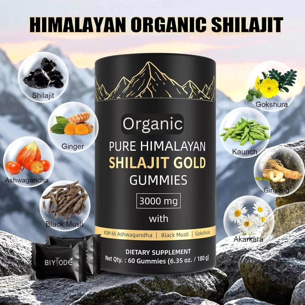 Pure Himalayan Shilajit Gold Gummies with Ashwagandha, and Gokshura , 60 Gummies