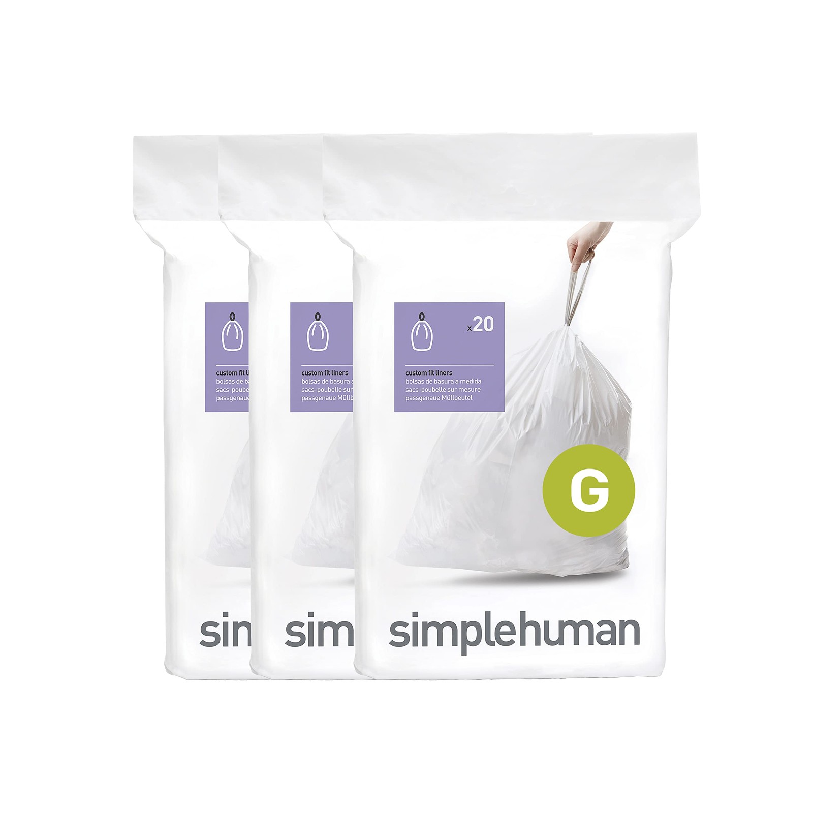 simplehuman Code G 60 Count Custom Fit Liners, 60 (Pack of 1), White