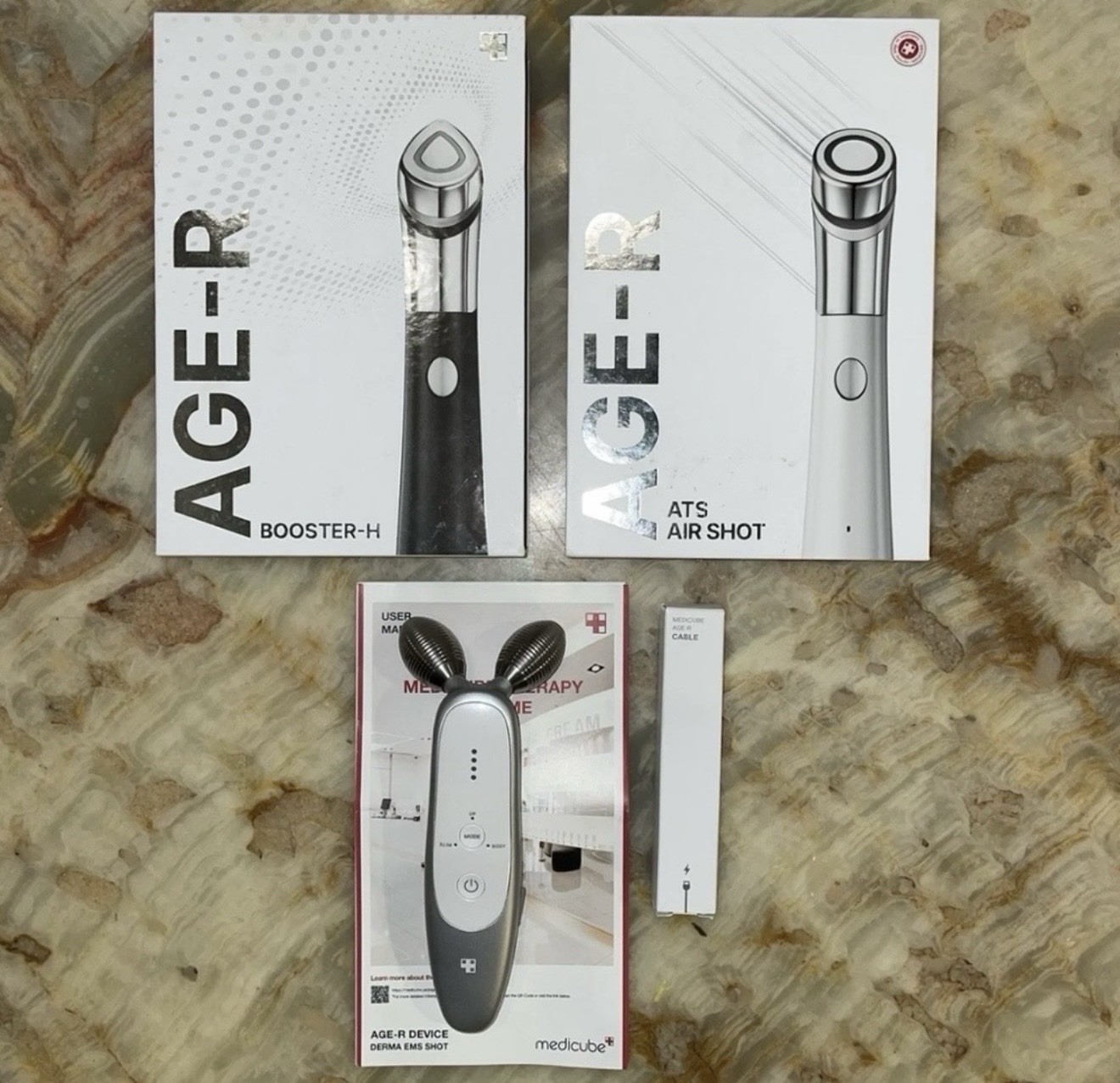medicube AGE-R Booster-H Facial Device Set, ATS Air Shot + EMS, White/Black