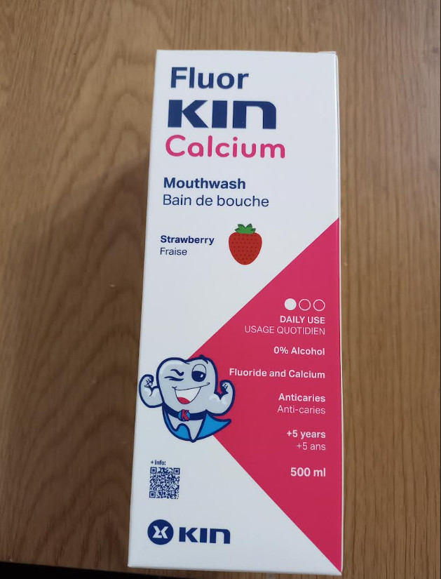 Fluor Kin calcium daily mouthwash for children strawberry anti-caries +5 years