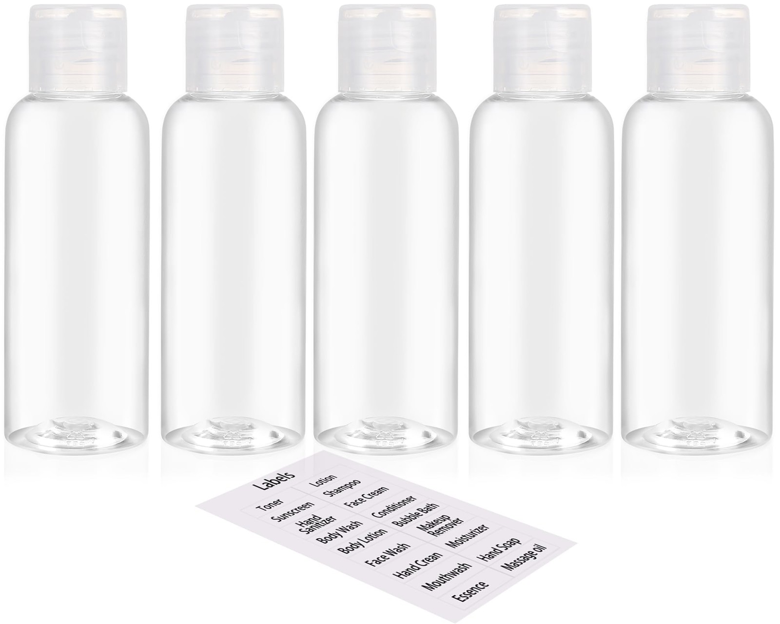 DNSEN 5 Pack 3.4oz Empty Plastic Travel Bottles for 3.4 fluid ounces, clear