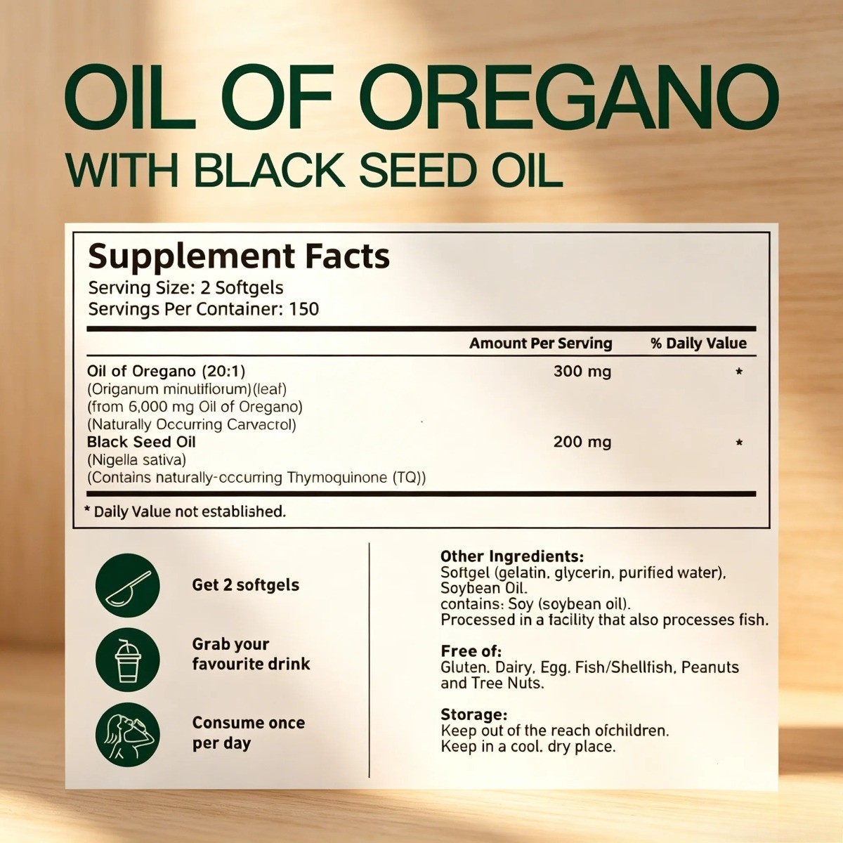 VivoNu Oil of Oregano & Black Seed Oil–Organic Softgels,Carvacrol & Thymoquinone
