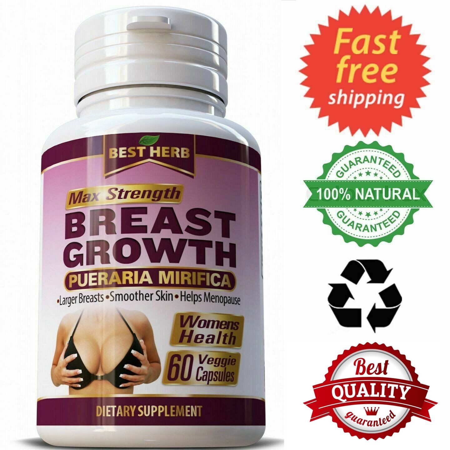 STRONG PUERARIA MIRIFICA CAPSULES BUST GROWTH ENLARGEMENT 60 PILLS 5000mg