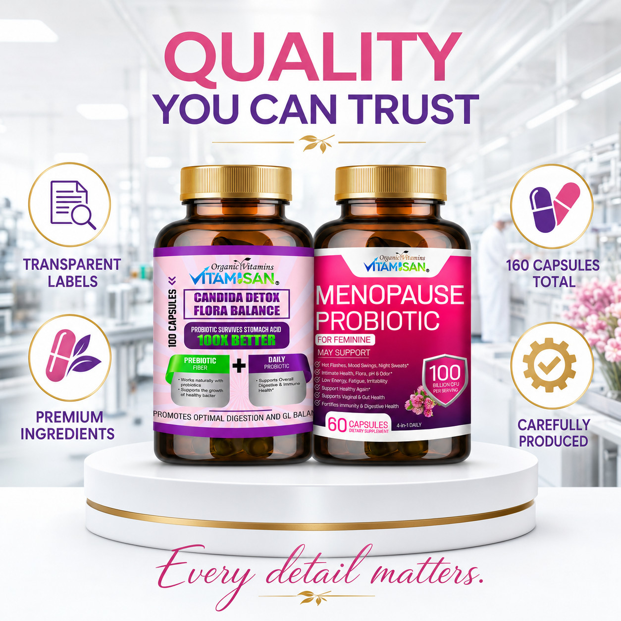 Vitamisan Flora Balance 100 Caps + Menopause Probiotic 60 Caps Women’s Wellness