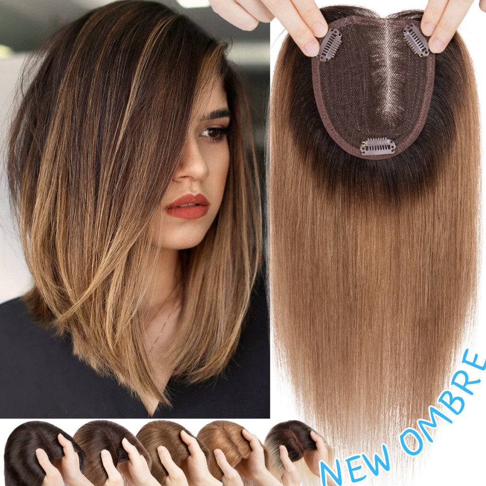 SIDE PART Clip In Topper Toupee Hairpiece Top 100% Human Hair Piece Lace Base US