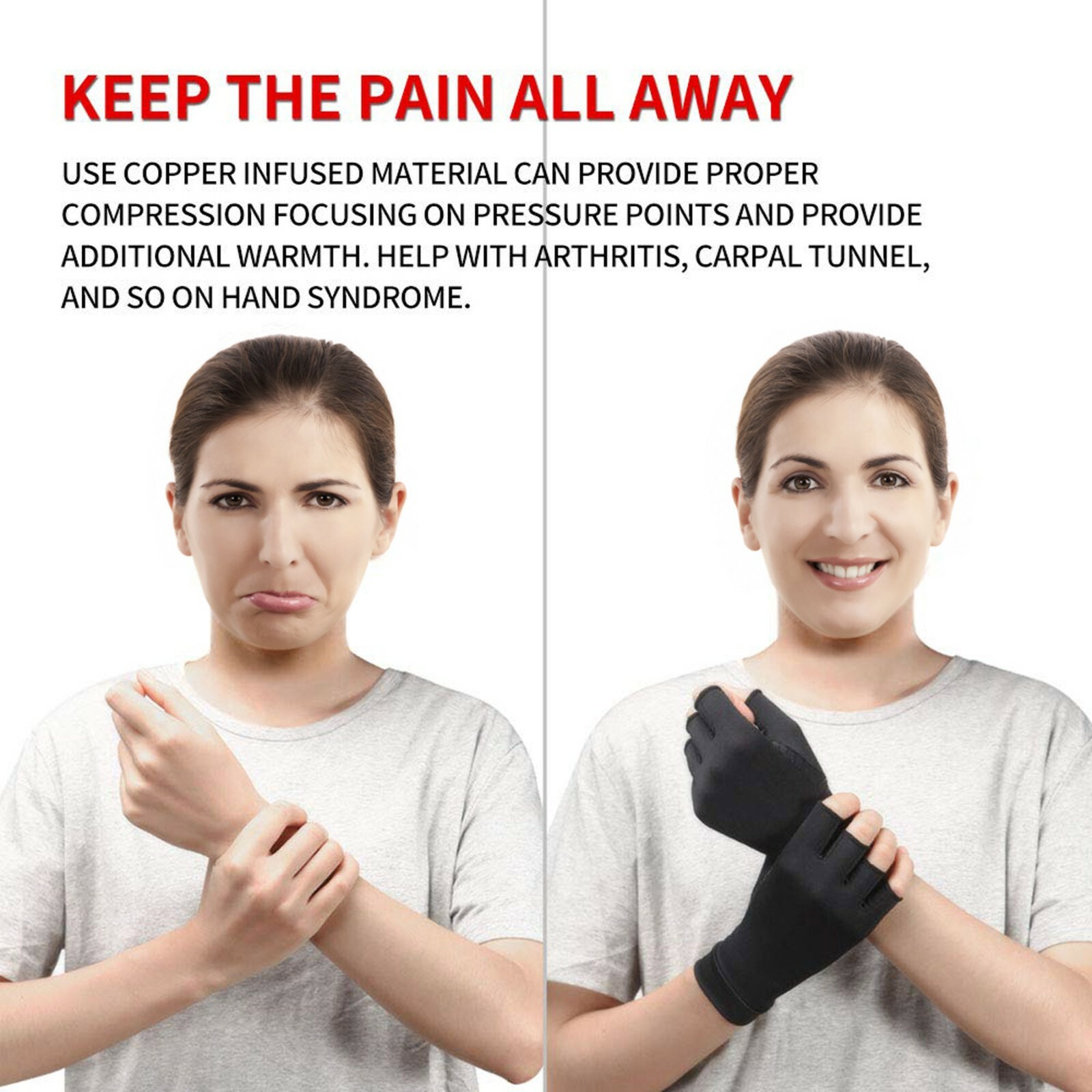 1 PAIR Copper Arthritis Compression Gloves Hand Support Joint Pain Relief USA