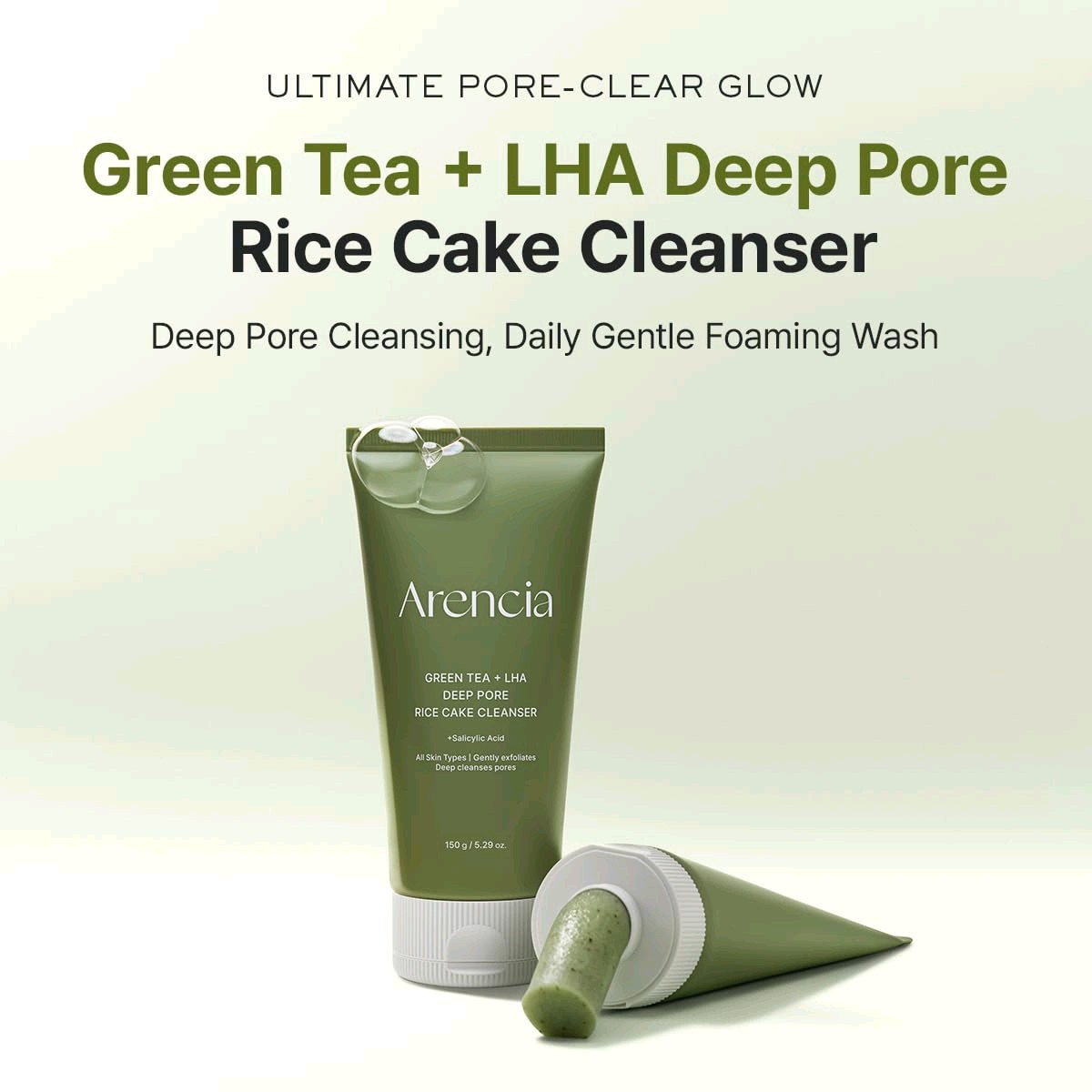 ARENCIA Rice Cake Cleanser, Green Tea + LHA Deep Pore Cleansing Face Wash,…