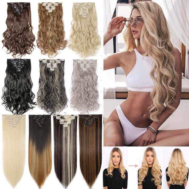 100% Natural Clip In Full Head Hair Extensions 8 Pieces Real Thick as Human Hair