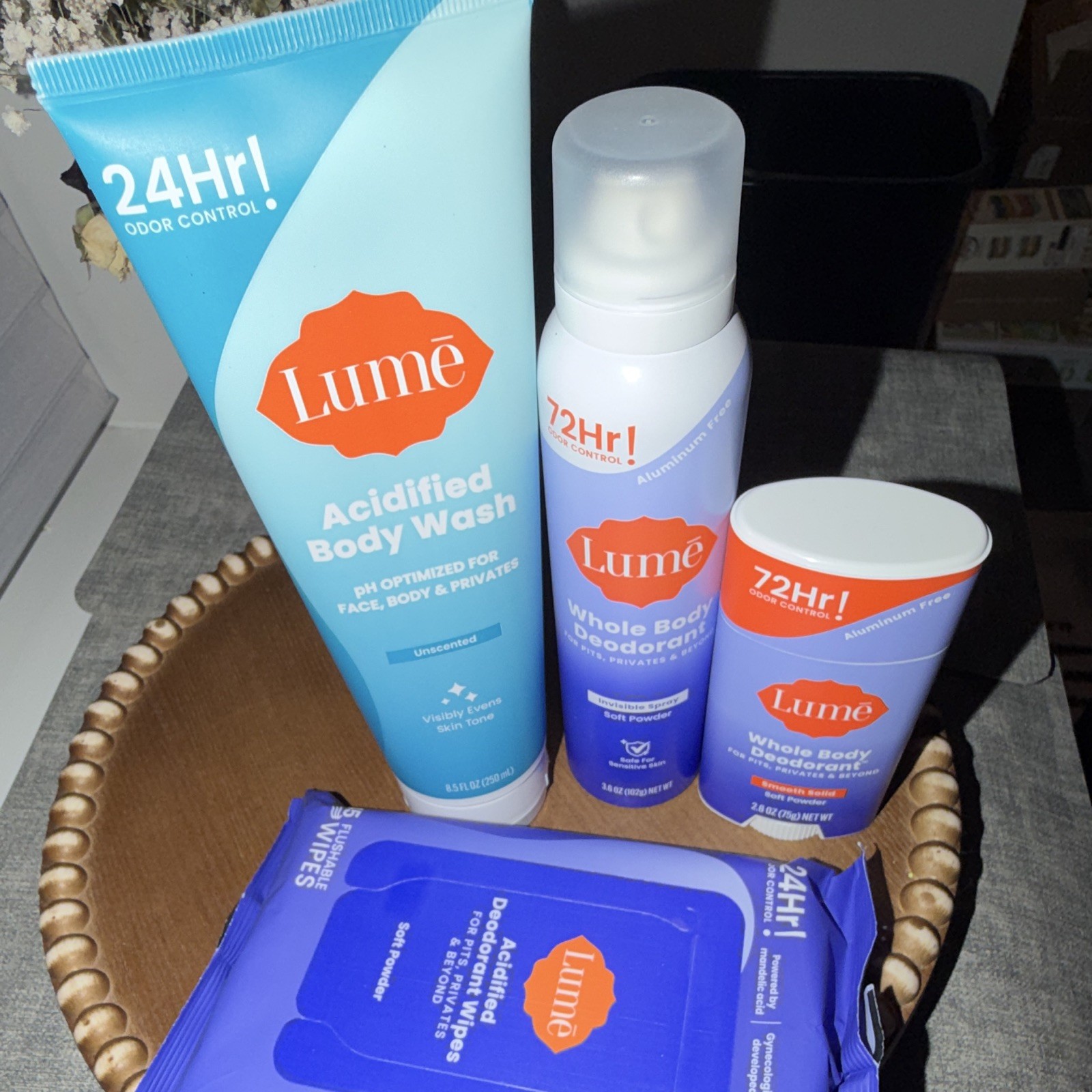 Lume Bundle: Acidified Wash, Deodorant Spray & Tube, Wipes Soft Powder