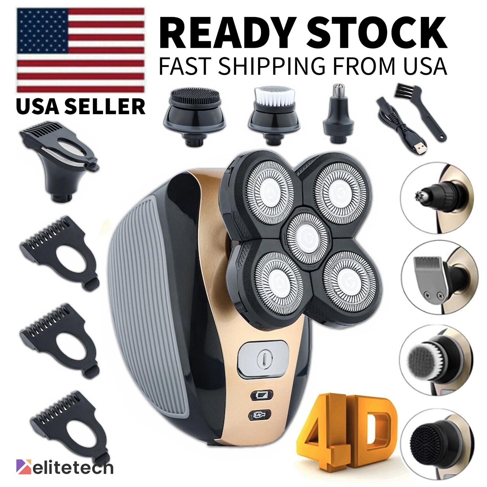 5-in-1 4D Rotary Electric Shaver Rechargeable Bald Head Shaver Beard Trimmer NEW