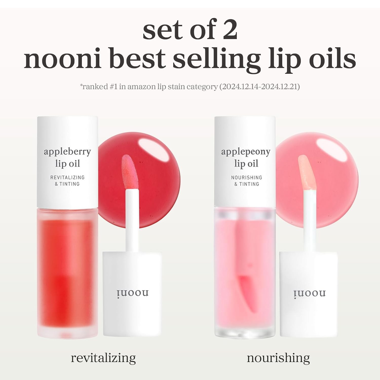 NOONI Korean Lip Oil Set – Appleberry & Applepeony – 3 Pack