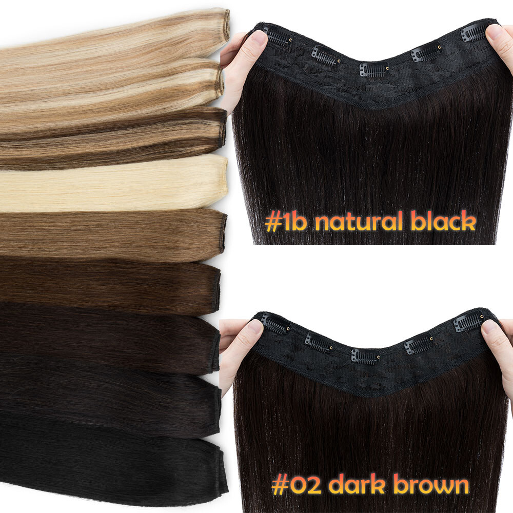 One Piece U-Shape 100% Remy Human Hair Extensions Clip In 3/4 Full Head Weft Icy